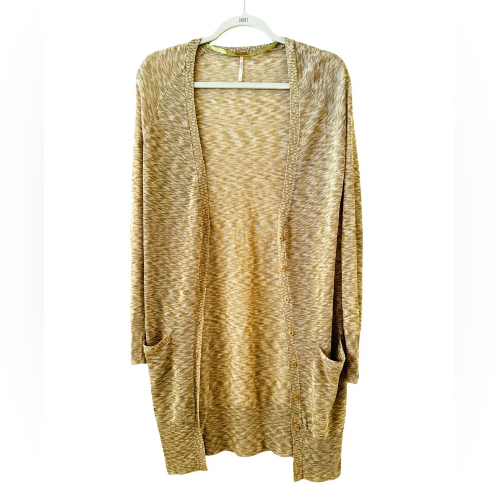 Free People Sheer Longline Space Dye Cardigan Size Medium Green Yellow Beige